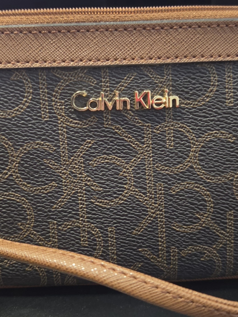 Calvin Klein Brown Logo Wristlet